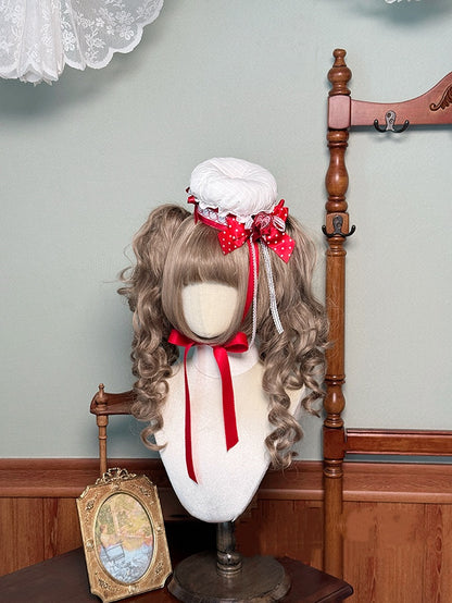 Red Polka-dot Bowknots Decoration White Chef Hat