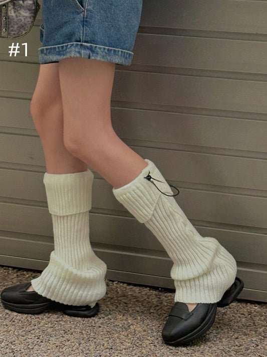 8 Options Drawstring Knitted Leg Warmers