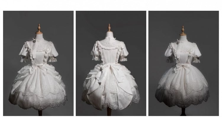 Clearance-Size M for Bust 90CM White Spider Web and Cross Embroidery Shiro Lolita Dress Embroidered Scalloped Edge Trim Skirt