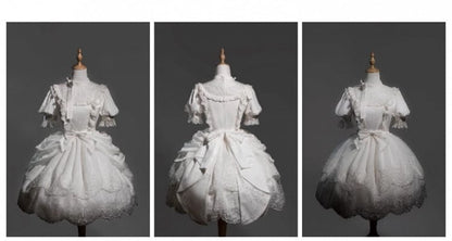 Clearance-Size M for Bust 90CM White Spider Web and Cross Embroidery Shiro Lolita Dress Embroidered Scalloped Edge Trim Skirt