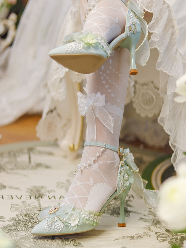 Light Green Detachable Chains Pointed Toe Hime Lolita High Heels