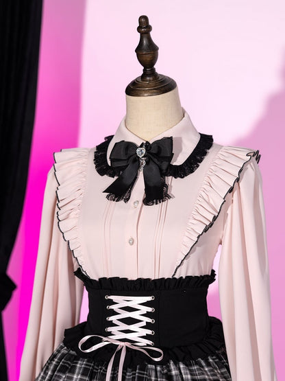 Peter Pan Collar Pink Jirai Kei Ruffle Shoulders Shirt