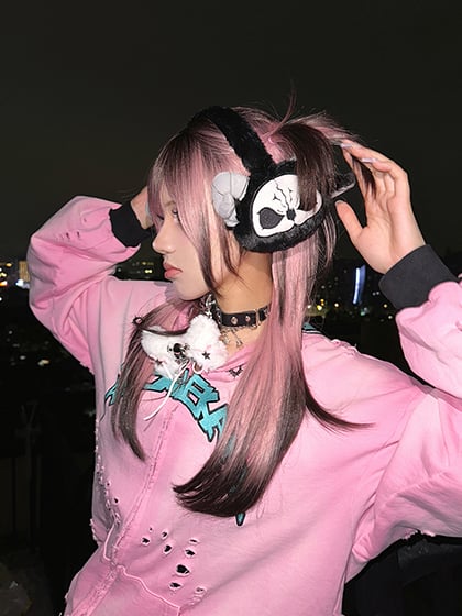 Clearance-Black and White Grim Reaper Gothic Plush Ear Muffs