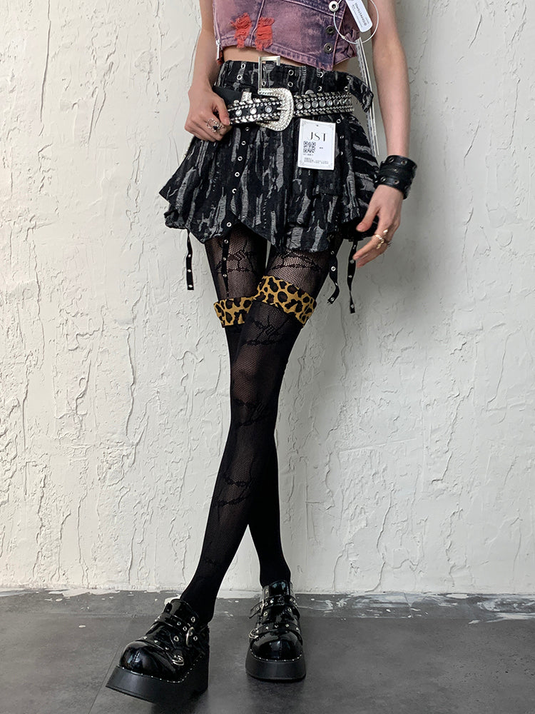 Black Y2K Leopard Pattern Cuffs Overknee Stockings