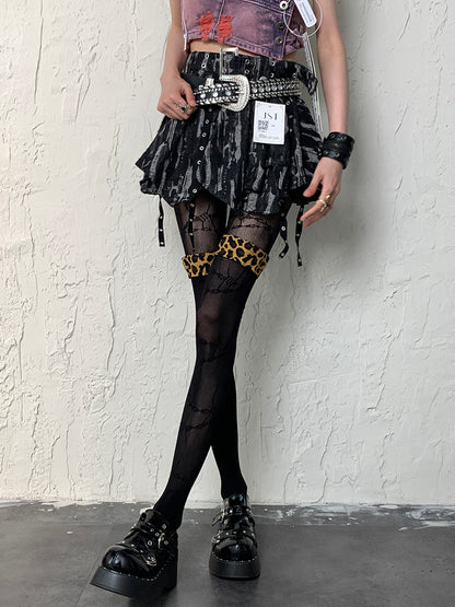 Black Y2K Leopard Pattern Cuffs Overknee Stockings