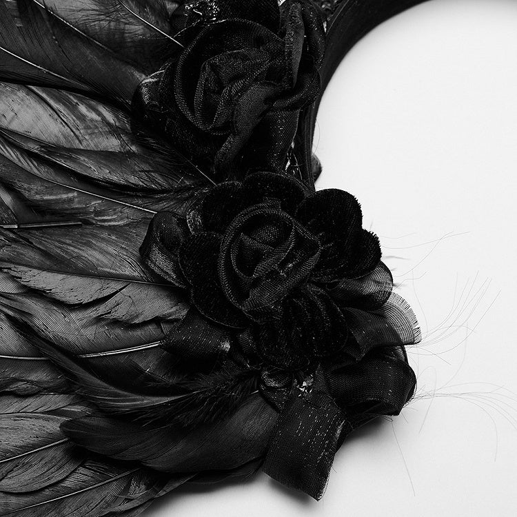 Black Goth Faux Feather Wing Headwear