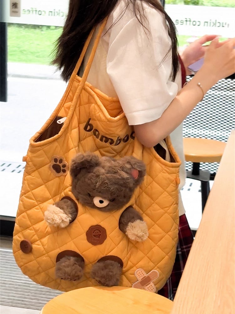 Yellow Cut-out Design Crossbody Bag With 3 Options Detachable Plushie