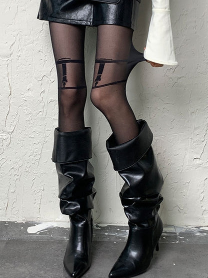 Black Y2K Punk Buckle Print Design Tights