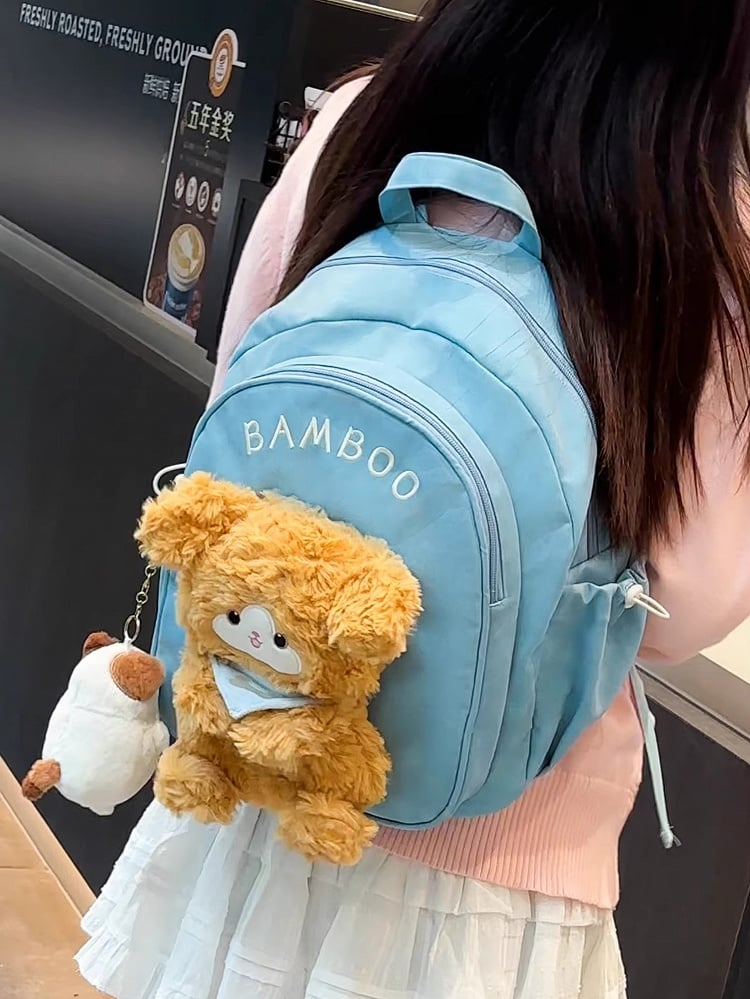 Blue Cute Backpack With A Detachable Puppy Doll
