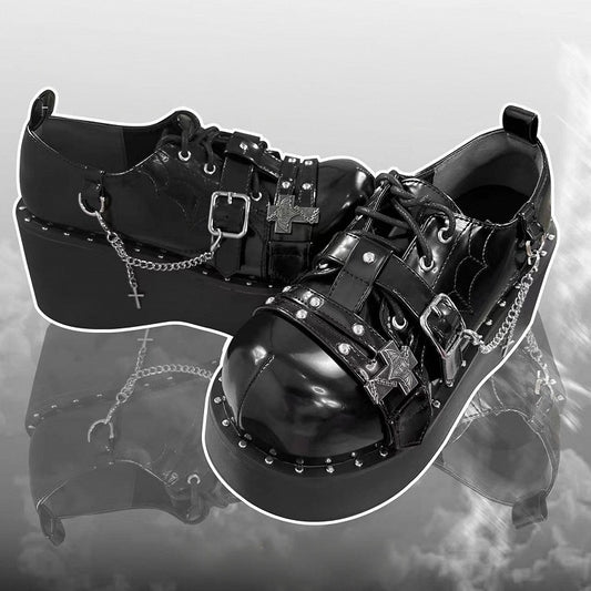 Black Silver-tone Studs Cross Embellishment Punk Platforms