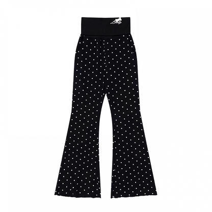 Black Polka Dot Elastic Waist Slim-fitting Flared Casual Pants
