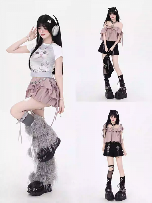 Dusty Pink Three Ways Wear Top/Bubble Skirt
