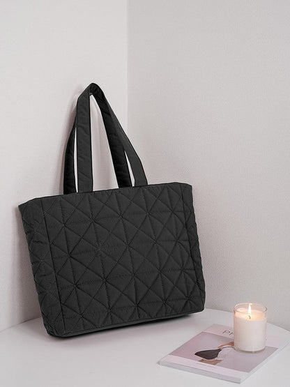 Elegant Black Diamond-Stitch Tote: Roomy & Lightweight