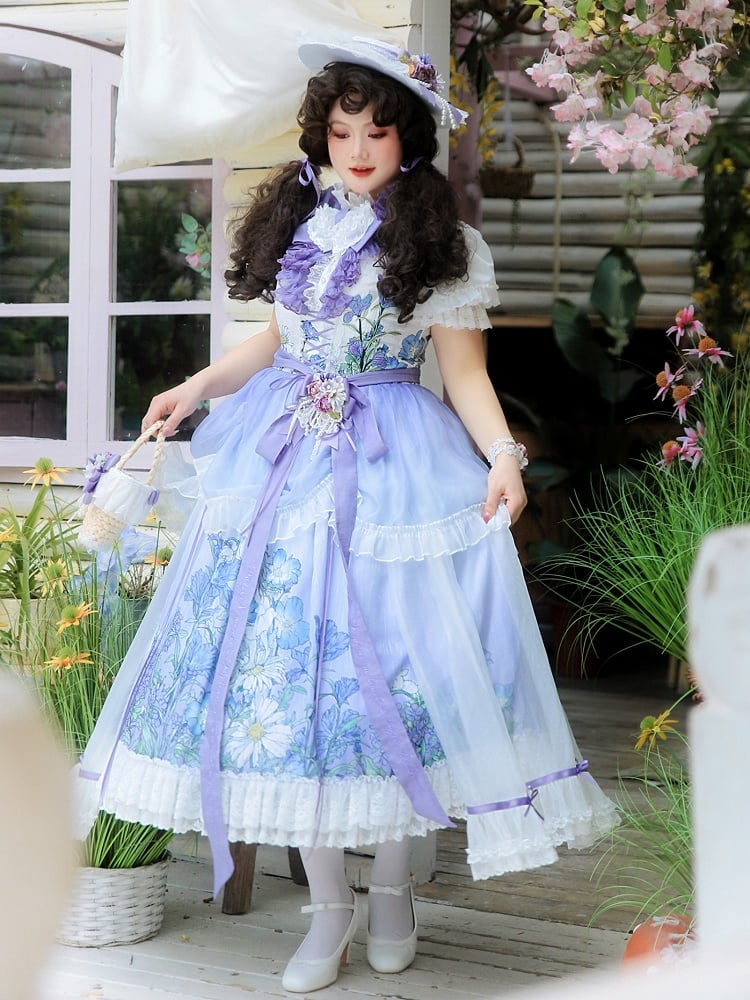 Plus Sizes Available Floral Print Under Bust Elegant Classic Lolita Jumper Skirt