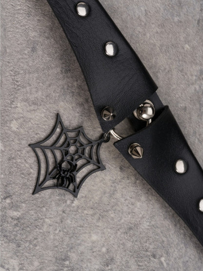 Black Gothic Spiderweb Pendant Studs Design Buckle Choker