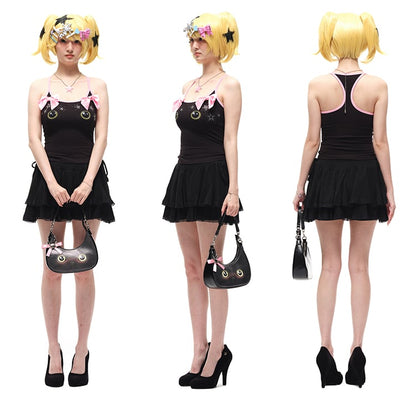 Black Kitty Crescent-shaped PU Tote Bag