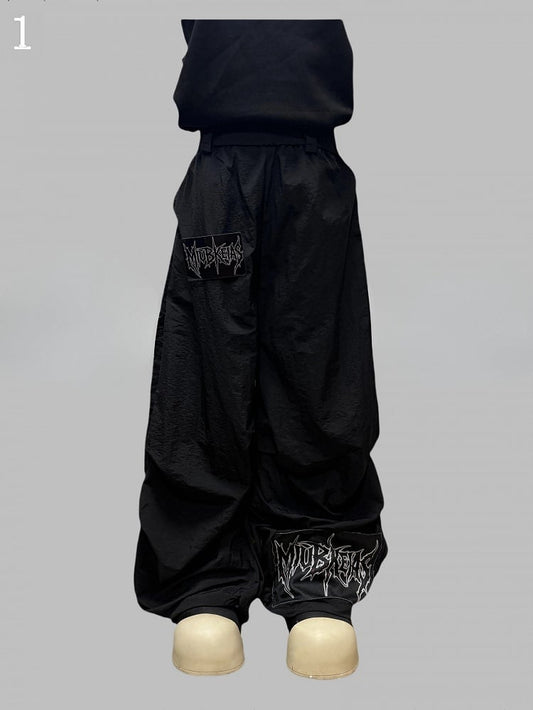 Black Letter Decorated Wide-leg Cut Pants