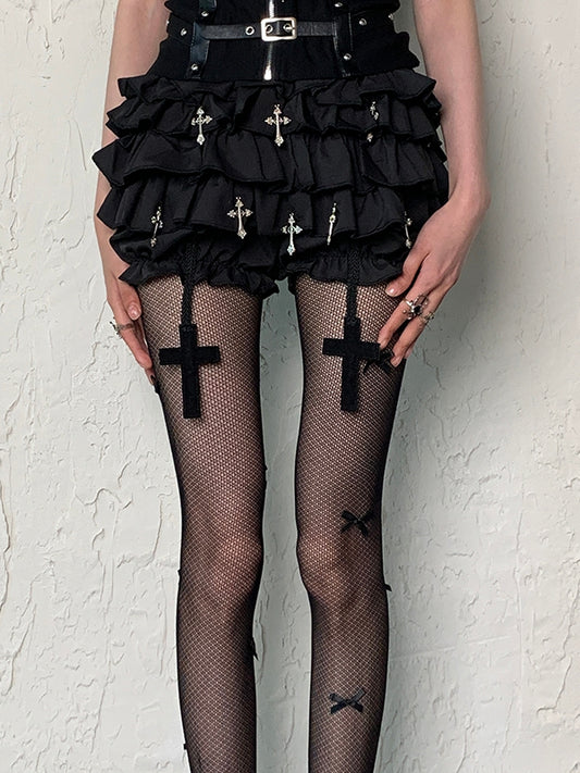 Black Y2K Bowknot Details Fishnet Design Tights