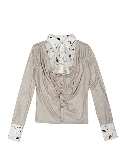 White Y2K Punk Rock Faux Two-Piece Shirt with Splatter Print