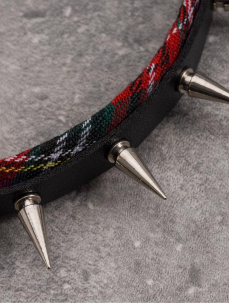 Black And Red Plaid Pattern With Studs Design KC