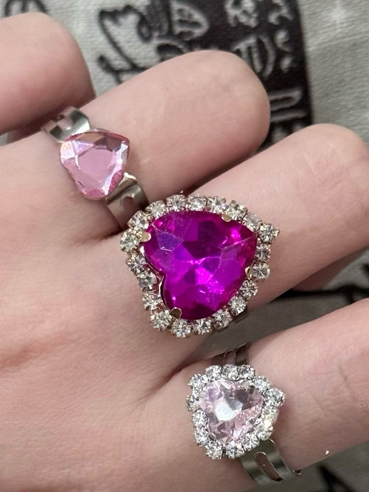 3 Rhinestone Heart Rings Set