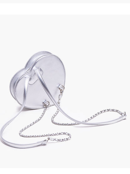 Sparkling Silver Heart-Shaped Backpack With Rhinestone Embellishments