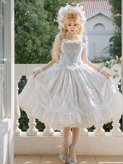 Blue Floral Embroidery Princess Corset Top + Skirt Hanayome Full Set