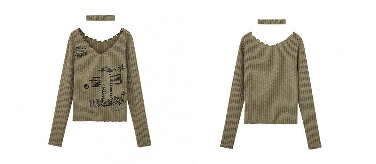 Army Green Punk Cross V-neck Sweater with Choker