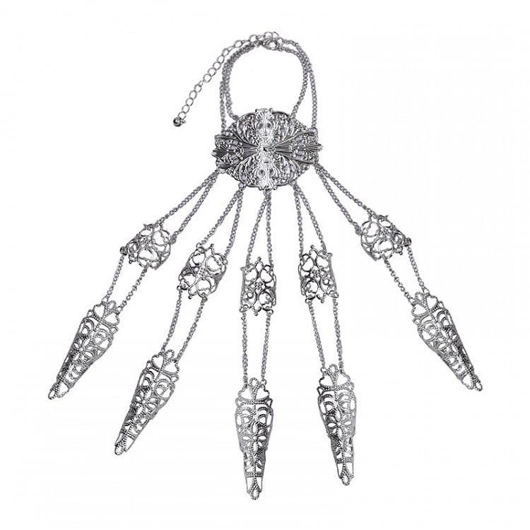 Cyberpunk Finger Nail Ring Bracelet Gothic Hand Accessory Silver/Metallic Color