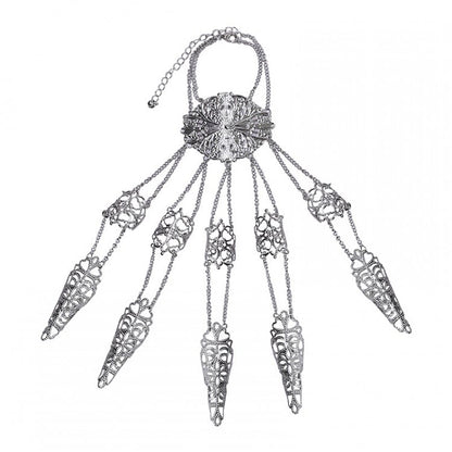 Cyberpunk Finger Nail Ring Bracelet Gothic Hand Accessory Silver/Metallic Color