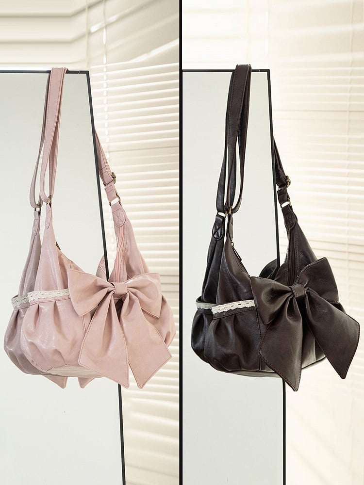 Classic Pink Shoulder Tote Bag With Dramatic Oversized Bow Accent