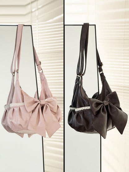 Classic Pink Shoulder Tote Bag With Dramatic Oversized Bow Accent