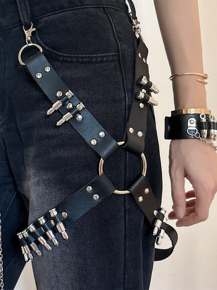 Black Punk Rock Studs Details PU Garter