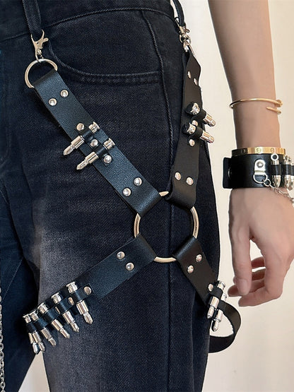 Black Punk Rock Studs Details PU Garter