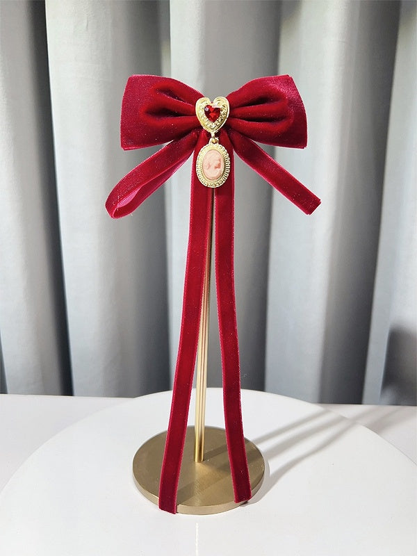 Red/Black/Green Preppy Style Accessory Charm Heart Decorated Bow Tie