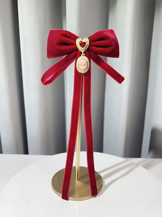 Red/Black/Green Preppy Style Accessory Charm Heart Decorated Bow Tie