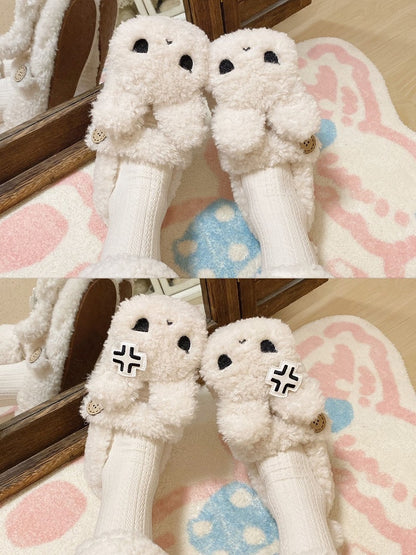 White Plush Bunny Sweet Lolita Slipons