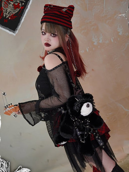 Plus Size Black Punk Fishnet Long Sleeves Top