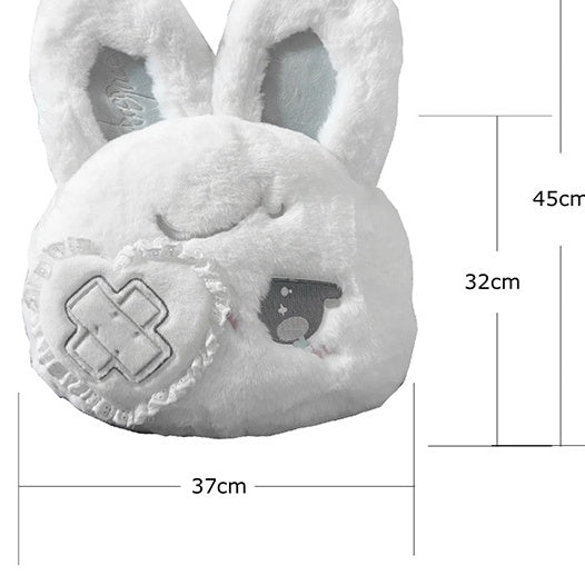 Kawaii Black / White Plush Bunny Backpack with Bendable Ears & Heart Eye Patch Design