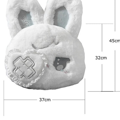 Kawaii Black / White Plush Bunny Backpack with Bendable Ears & Heart Eye Patch Design