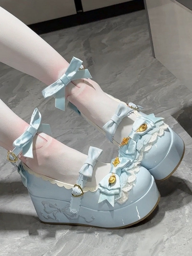 Blue Spoon Decorated Bowknot Details Sweet Lolita Platforms