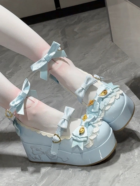 Blue Spoon Decorated Bowknot Details Sweet Lolita Platforms