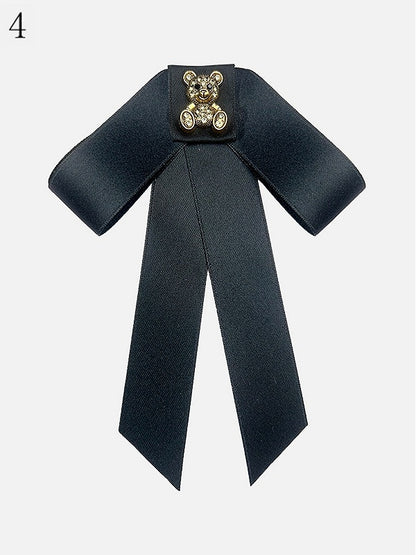 8 Options Preppy Style Rhinestone Decorated Bear Design Bow Tie