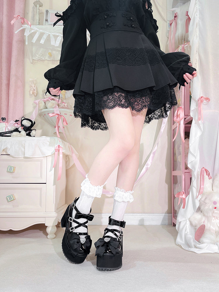 Black Rhinestone Bowknot Jirai Kei Platform High Heels