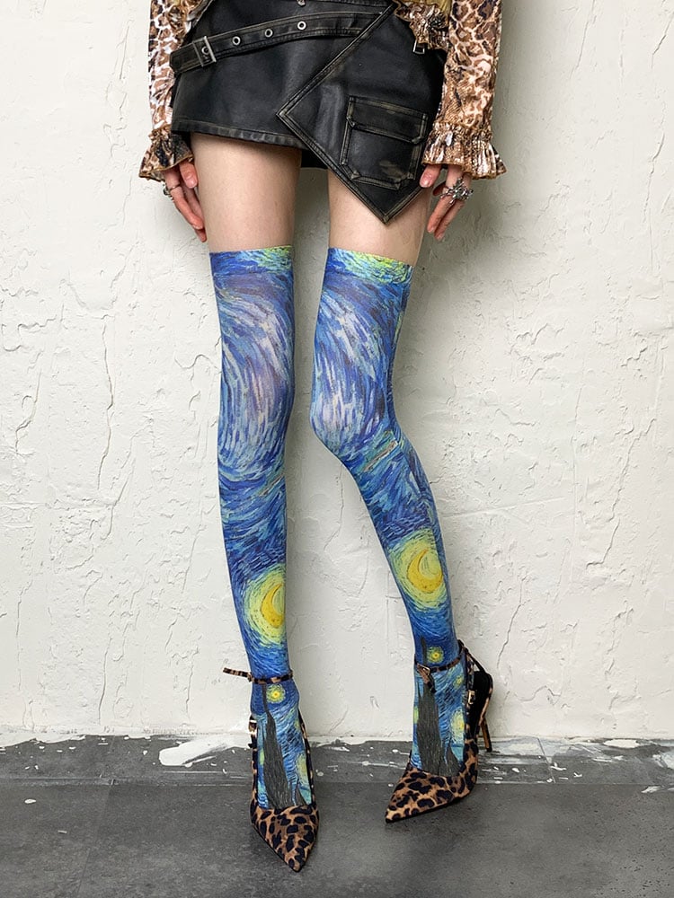 3 Options Oil Painting Overknee Stockings
