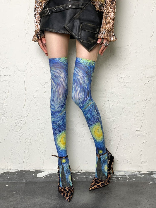 3 Options Oil Painting Overknee Stockings