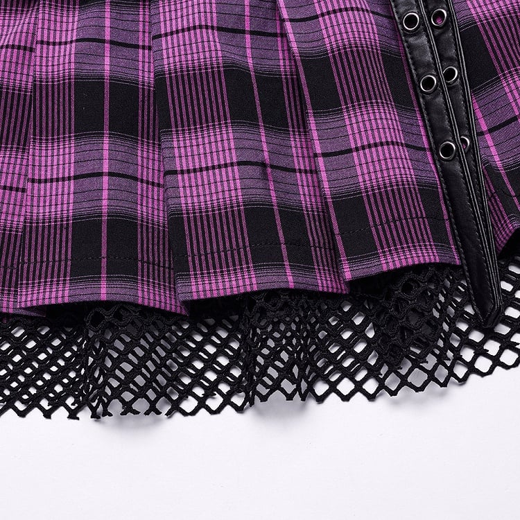 Black and Violet Sweet Punk Pleated Skirt