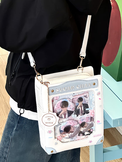 White&Blue Letter Decorated Ita Bag