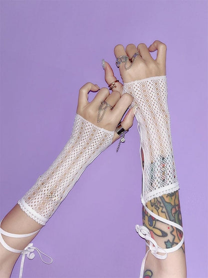 White/Black Fishnet Elastic Sleeves