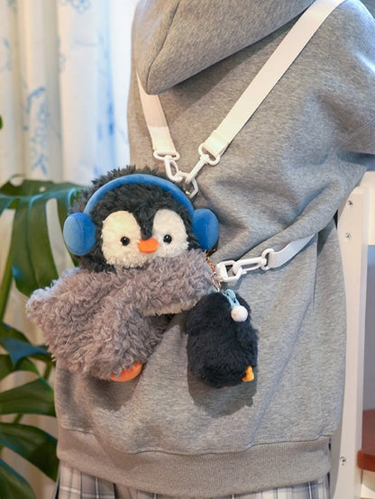 Gray Cute Penguin Plush Backpack/Crossbody Bag + Keychain